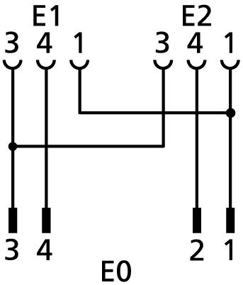 Y-splitter, M12, male, straight, 4 poles, M12, female, straight, 3 poles, M12, female, straight, 3 poles