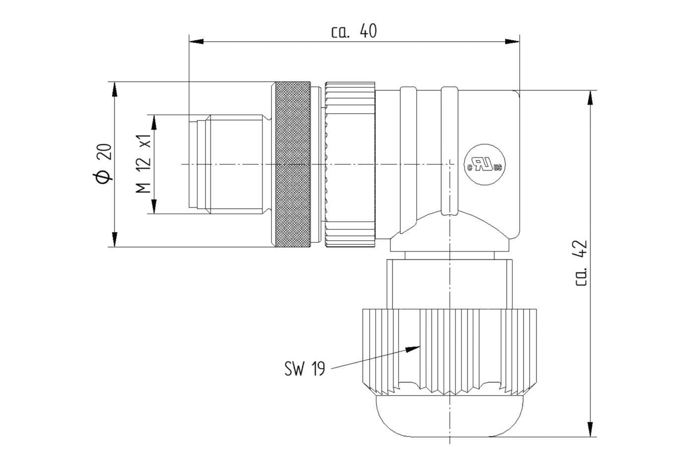 Field-wireable, M12, male, angled, 4 poles, screw-/clamp contact