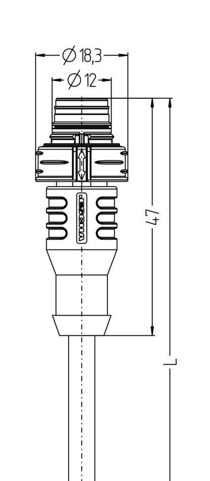M12, Push-Pull inner locking, 公头, 直型, 4针脚, 传感器/执行器电缆
