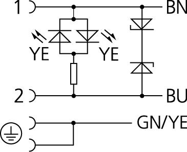 阀连接器, 防护类型 C, 2+PE 桥接, 齐纳二极管, 传感器/执行器电缆