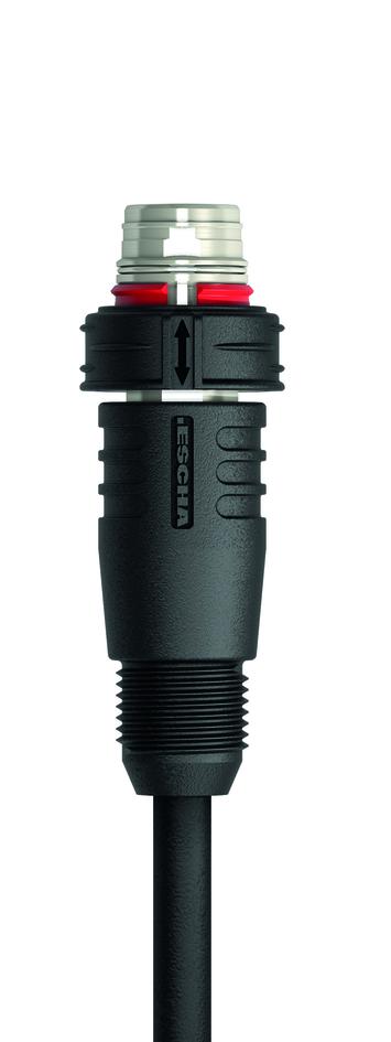 M12, Push-Pull inner locking, 公头, 直型, 4针脚, D-编码, 保护套管带螺纹压头, 屏蔽, 铁路认证