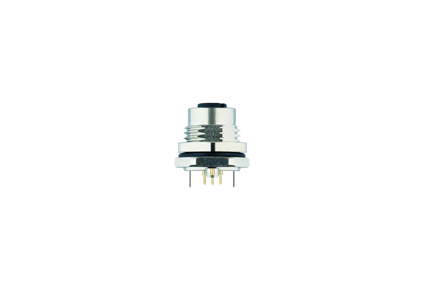 Receptacle, M12, female, straight, 12 poles, back wall-mounting, print contact, shielded