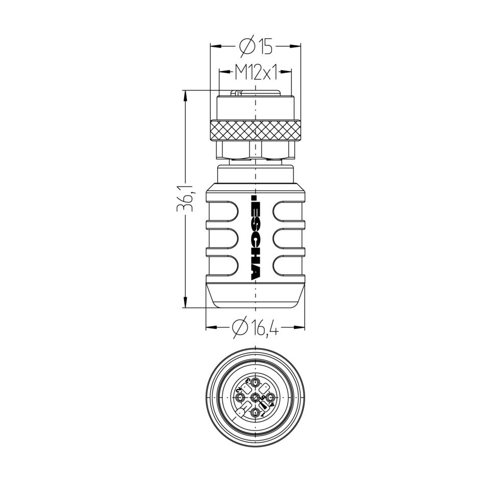 Termination connector, M12, female, straight, 5 poles, CANopen/DeviceNet