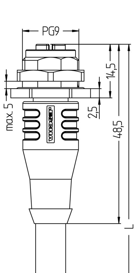 Receptacle Double-ended cordset, M12, female, straight, 8 poles, X-coded, M12, male, angled, 8 poles, X-coded, shielded, rail approved