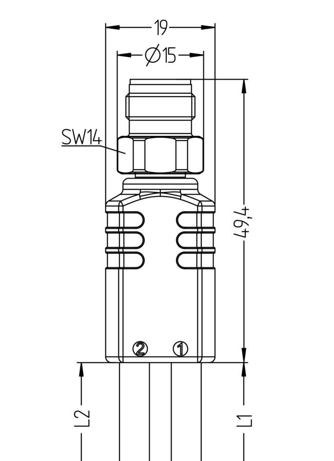 Y-splitter, M12, male, straight, 4 poles, with cable outlet, M12, female, straight, 3 poles, M12, female, straight, 3 poles, stainless steel