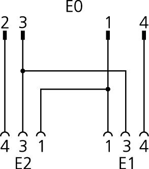 Y-Verteiler, M12, Stecker, gerade, 4-polig, mit Kabelabgang, M12, Buchse, gewinkelt, 3-polig, M12, Buchse, gewinkelt, 3-polig