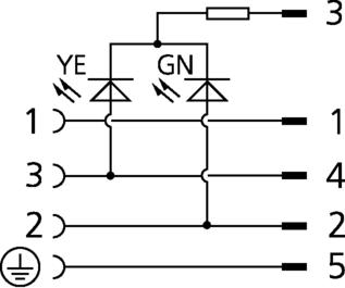 Valve connector, housing style A, 3+PE, M12, male, straight, 4+PE, wire contact, sensor-/actuator cable