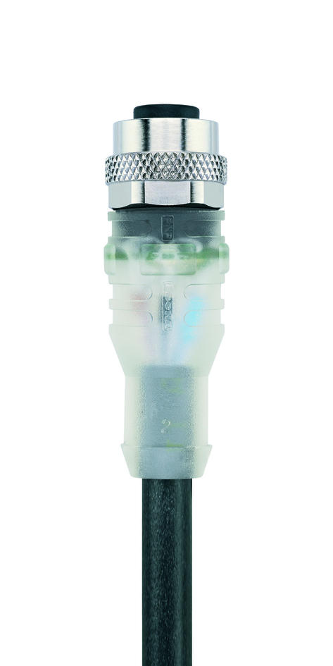 M12, female, straight, 4 poles, with LED, sensor-/actuator cable