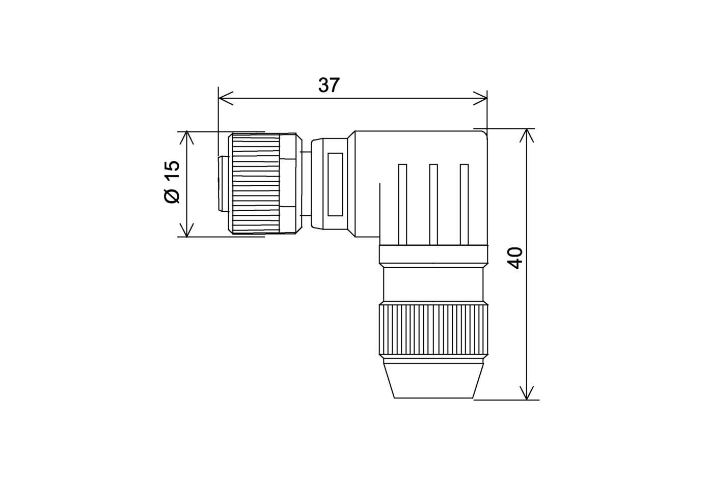 现场接线, M12, 母头, 弯型, 4针脚, 绝缘层剥离连接, 32V 4A