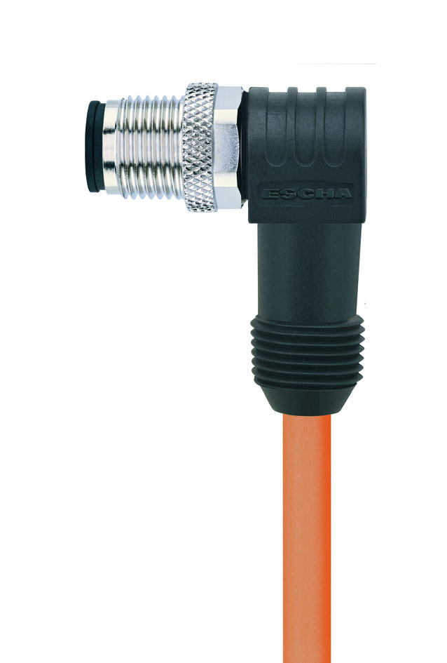 M12, male, angled, 4 poles, grip body with thread, sensor-/actuator cable