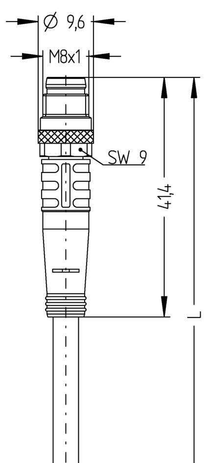 M8, 公头, 直型, 4针脚, 传感器/执行器电缆