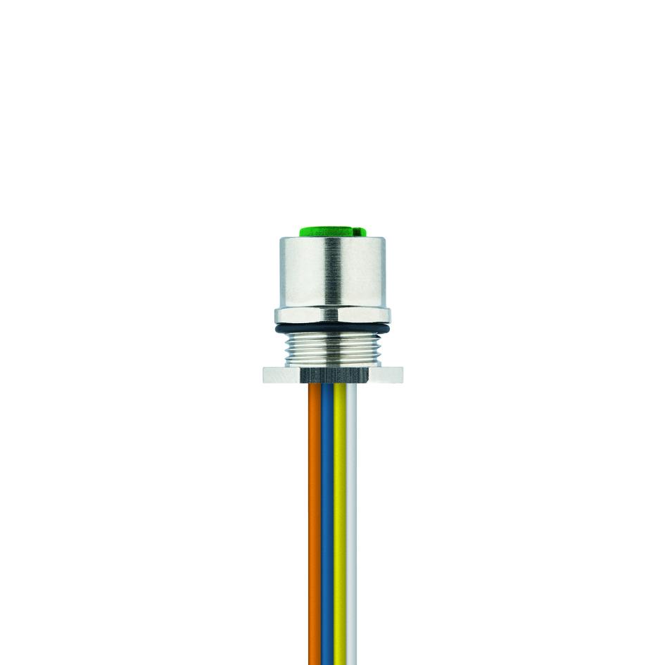 Flansch, M12, Buchse, gerade, 4-polig, D-codiert, Hinterwandmontage, Litzenanschluss, Industrial Ethernet