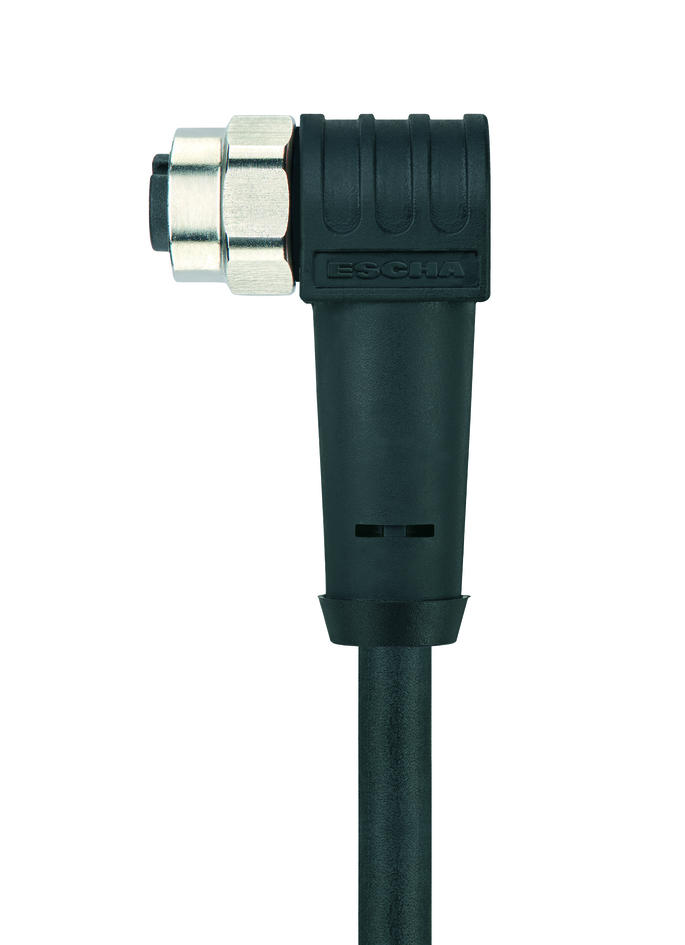 M12, female, angled, 5 poles, stainless steel, shielded, sensor-/actuator cable