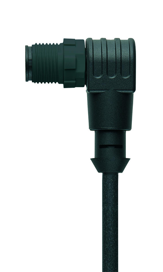 M12, male, angled, 4 poles, plastic coupling nut, black, sensor-/actuator cable