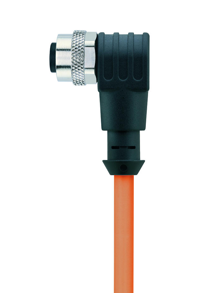 Y-splitter, M8, male, straight, 4 poles, with cable outlet, M12, female, angled, 3 poles, M12, female, angled, 3 poles