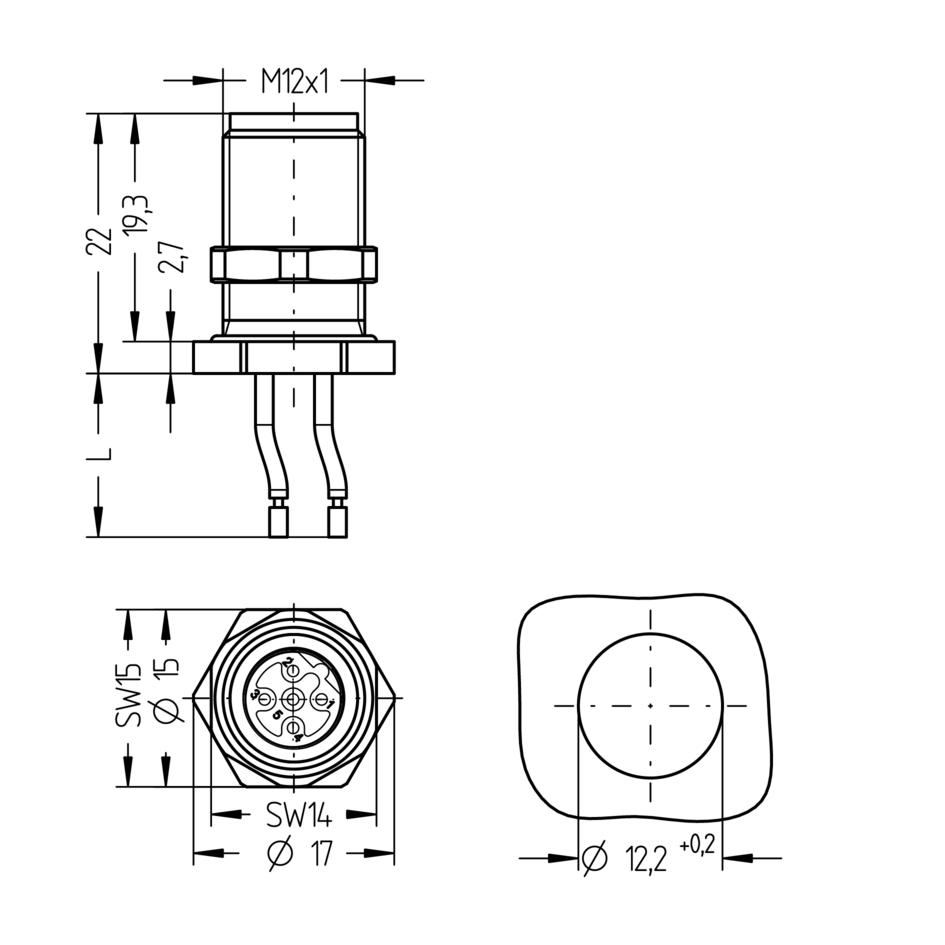 Flansch, M12, Stecker, gerade, 5-polig, B-codiert, Hinterwandmontage, Litzenanschluss, Profibus
