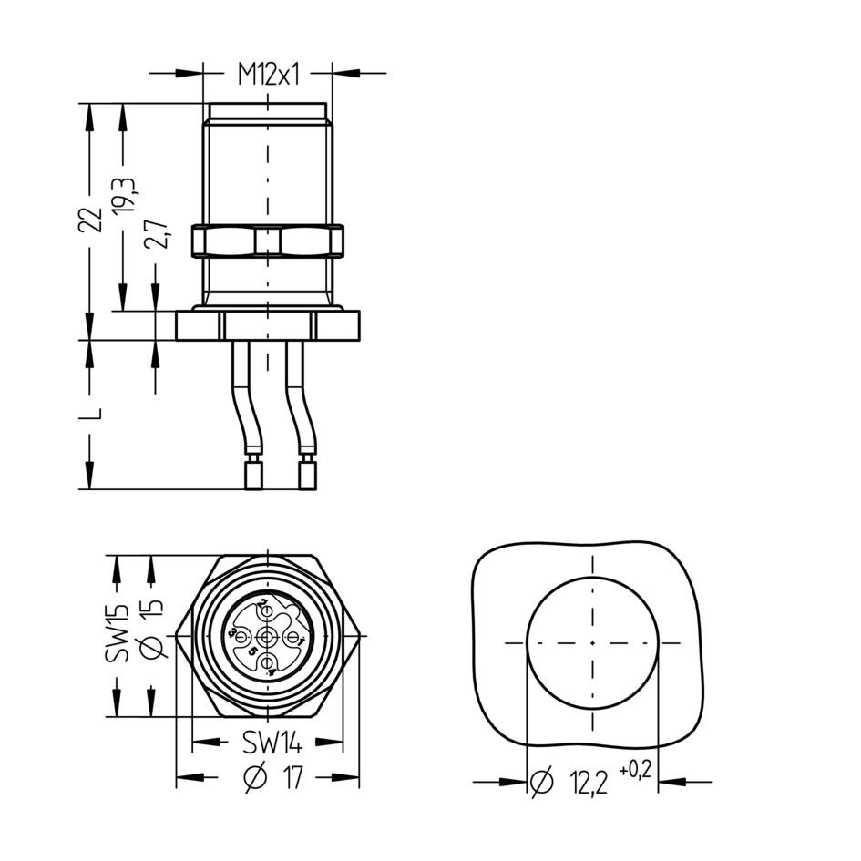 法兰, M12, 公头, 直型, 5针脚, B-编码, 后面板安装, 线芯连接, Profibus