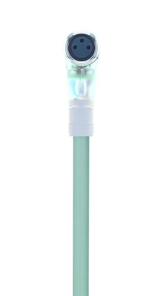 M8, female, angled, 3 poles, M8, male, straight, 3 poles, with LED, sensor-/actuator cable