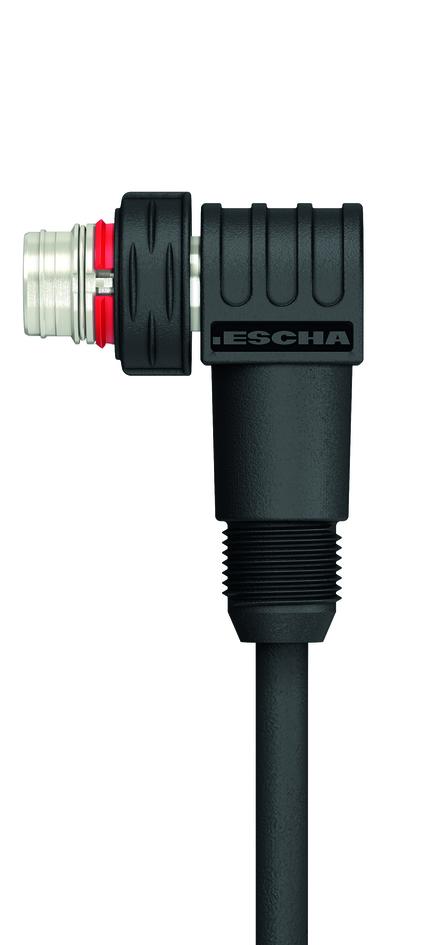 M12, Push-Pull inner locking, 公头, 弯型, 4针脚, 保护套管带螺纹压头, 屏蔽, 铁路认证