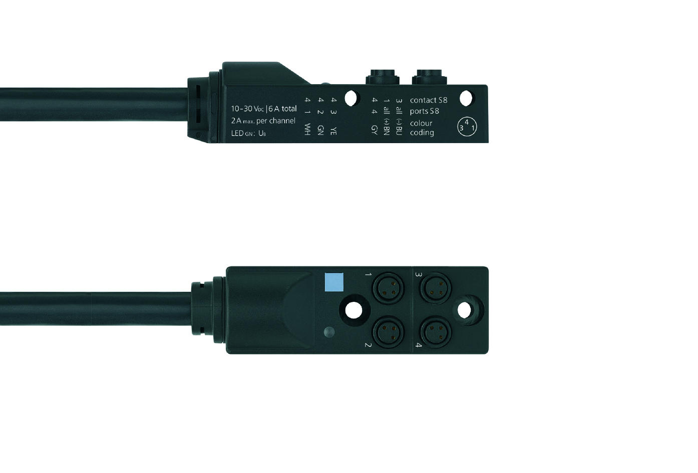 I/O-分线盒 被动, 4 ports, 固定电缆连接, Ø8mm 快插, 母头, 3针脚