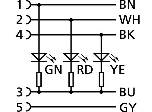 M12, female, angled, 5 poles, with LED, sensor-/actuator cable