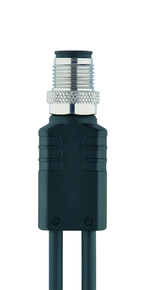 Y-splitter, M12, male, straight, 4 poles, with cable outlet, M8, female, angled, 4 poles, M8, female, angled, 4 poles, with LED