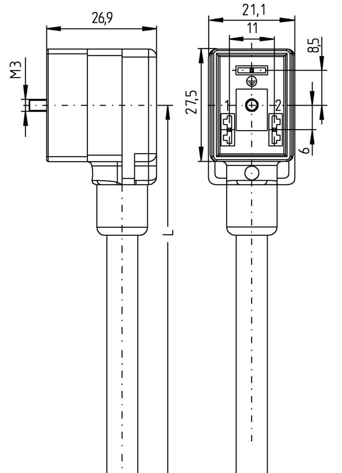 Ventilstecker, Bauform BI, 2+PE, Transildiode, Sensor-/Aktorleitung