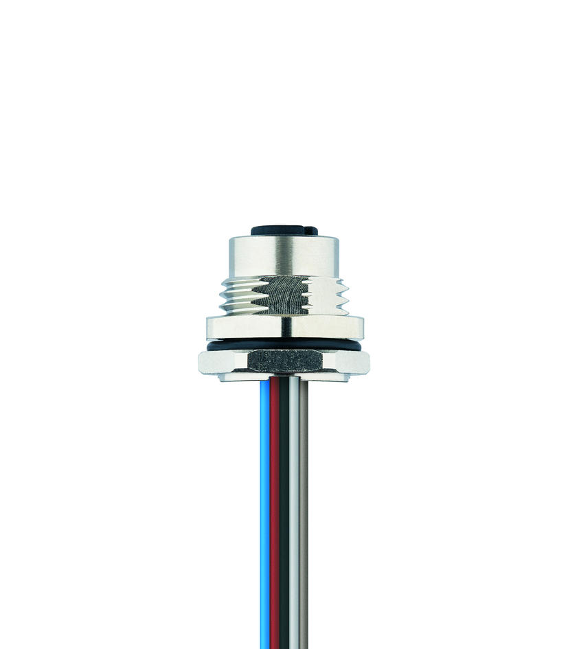 Receptacle, M12, female, straight, 5 poles, back wall-mounting, wire contact, CANopen/DeviceNet