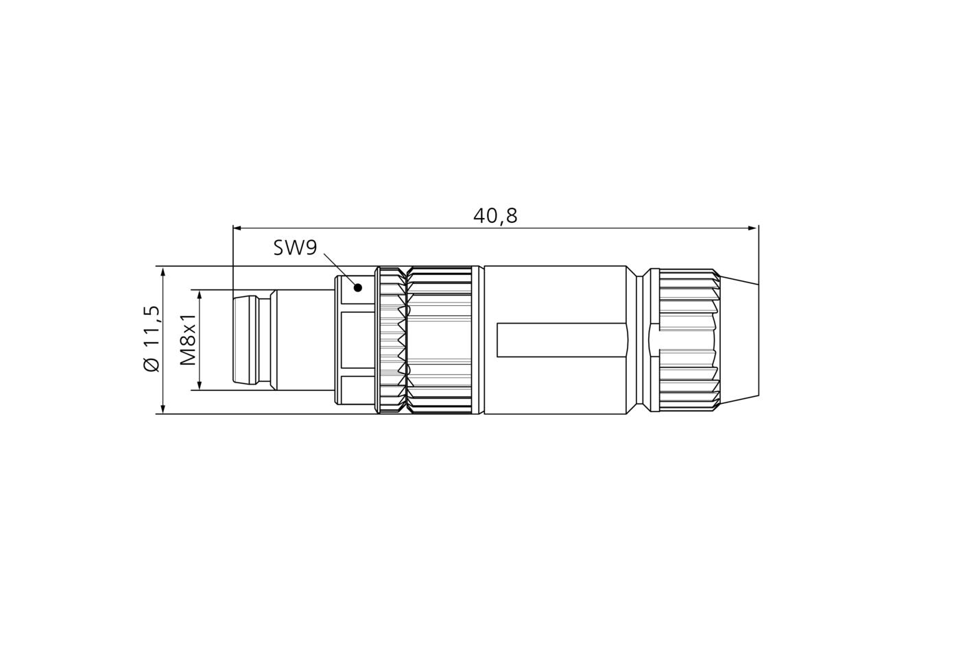 现场接线, M8, 公头, 直型, 3针脚, 绝缘层剥离连接, 32V 4A