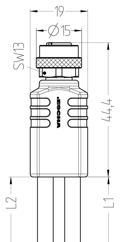 Y-Verteiler, M12, Buchse, gerade, 4-polig, mit Kabelabgang, M12, Stecker, gerade, 3-polig, M12, Stecker, gerade, 3-polig