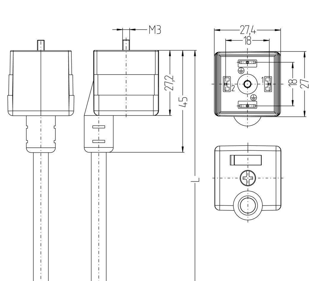 Ventilstecker, Bauform A, gerade, 2+PE gebrückt, Transildiode, Sensor-/Aktorleitung