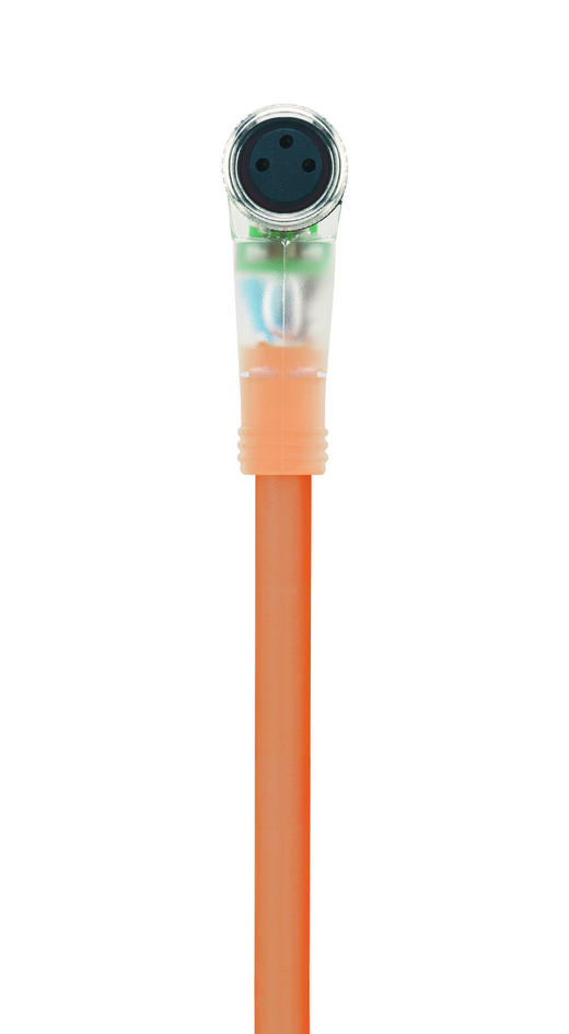 M8, Buchse, gewinkelt, 3-polig, M8, Stecker, gerade, 3-polig, mit LED, Sensor-/Aktorleitung