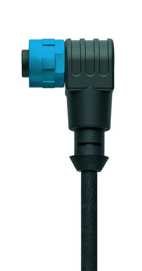 M12, 母头, 弯型, 4针脚, M12, 公头, 直型, 4针脚, 塑料, 蓝色, 传感器/执行器电缆