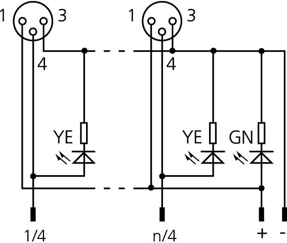 I/O-Modul passiv, 4 Ports, Topanschluss, M8, Buchse, 3-polig, M12, Stecker, 8-polig
