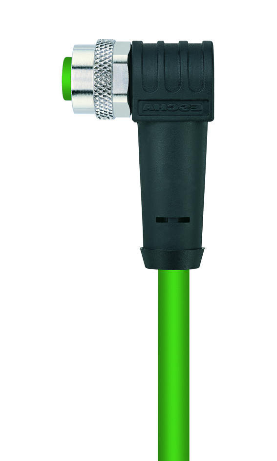 M12, female, angled, 4 poles, D-coded, shielded, Industrial Ethernet 100 MBit/s