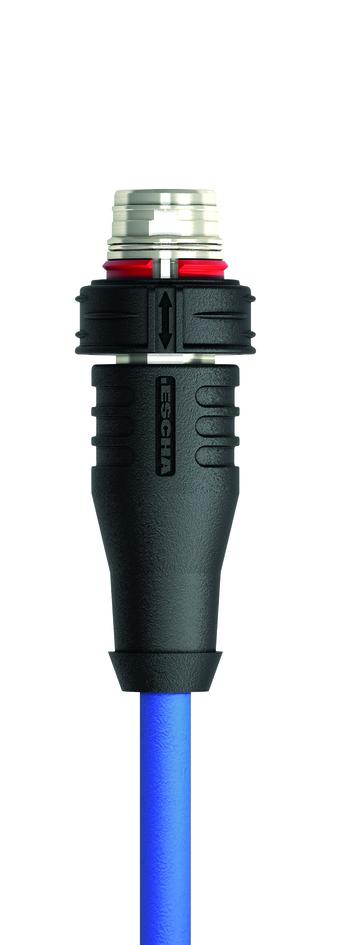 M12, Push-Pull inner locking, male, straight, 4 poles, D-coded, shielded, rail approved