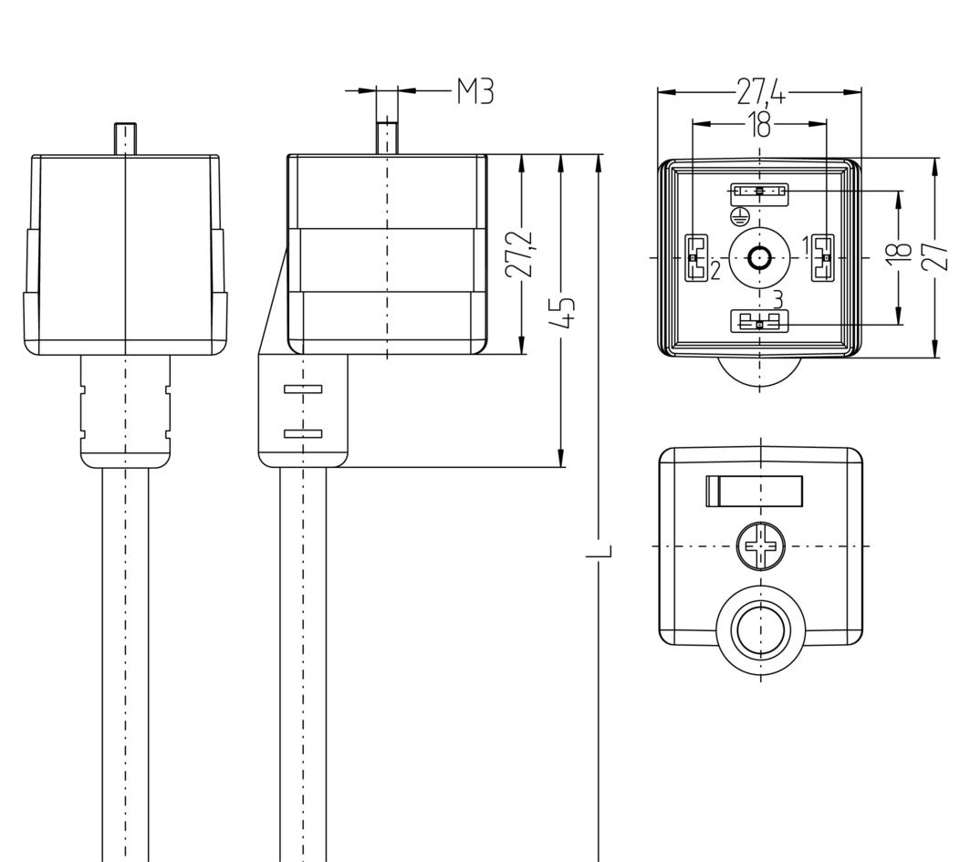 Ventilstecker, Bauform A, gerade, 2+PE, Sensor-/Aktorleitung