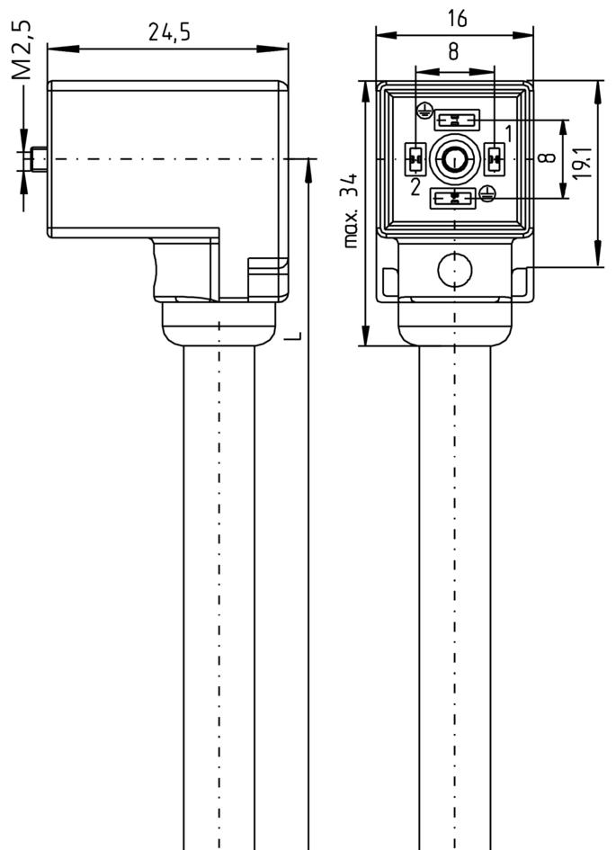 Valve connector, housing style C, 2+PE bridged, M12, male, straight, 5 poles, suppressor diode, sensor-/actuator cable