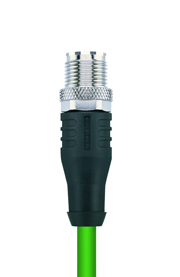 M12, 公头, 弯型, 2针脚, SPE6-编码, M12, 公头, 直型, 2针脚, SPE6-编码, 屏蔽, 工业以太网 1 GBit/s