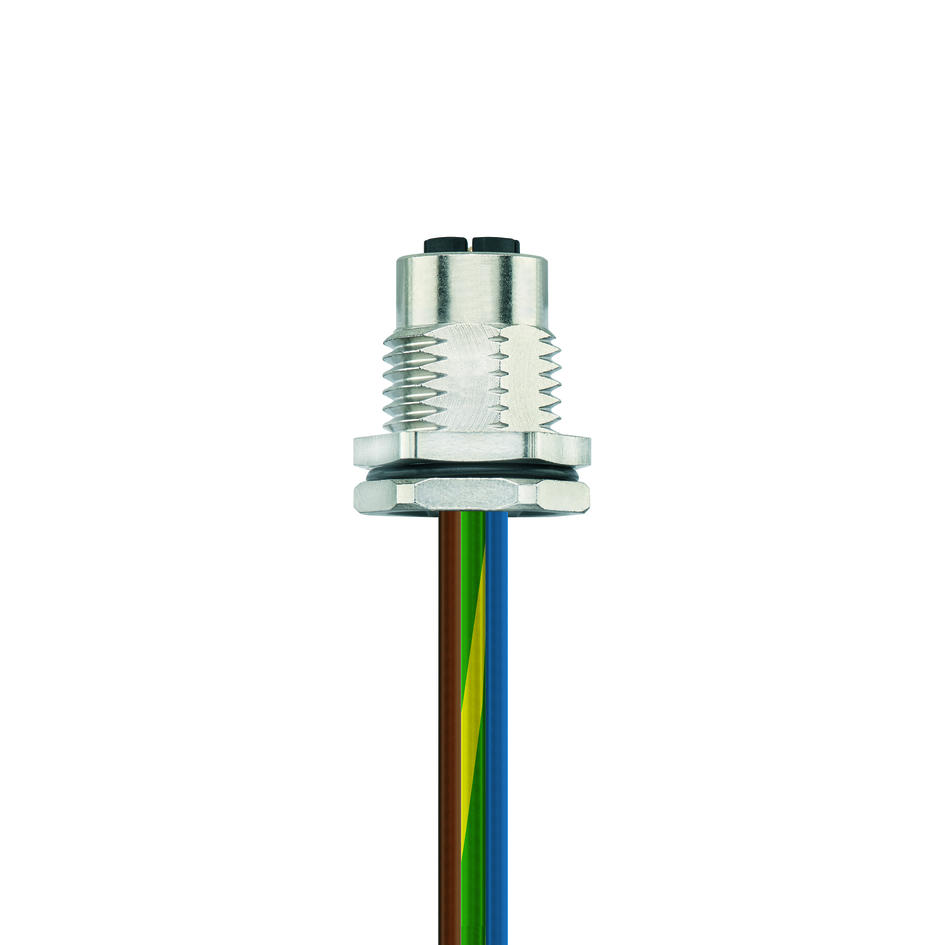 Receptacle, M12, female, straight, 2+PE, S-coded, back wall-mounting, wire contact, POWER