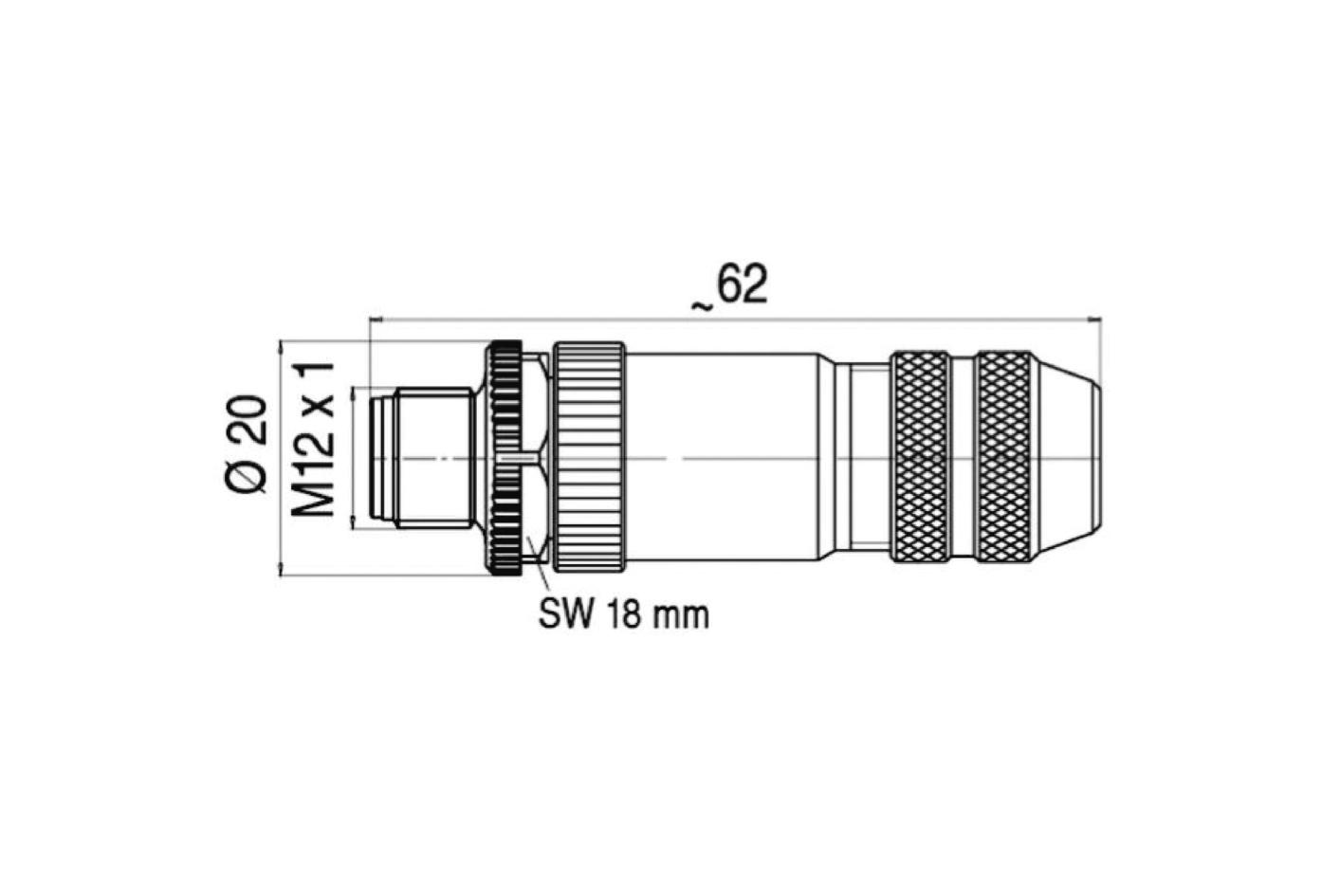 现场接线, M12, 公头, 直型, 5针脚, B-编码, 螺丝夹紧连接, 屏蔽, 125V 4A