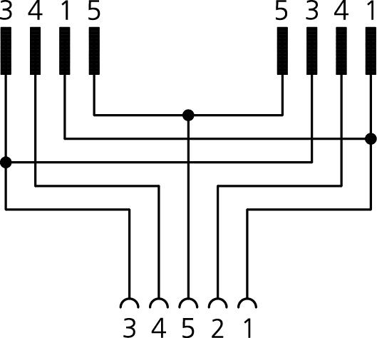 Y-splitter, M12, female, straight, 5 poles, M12, male, straight, 5 poles, M12, male, straight, 5 poles