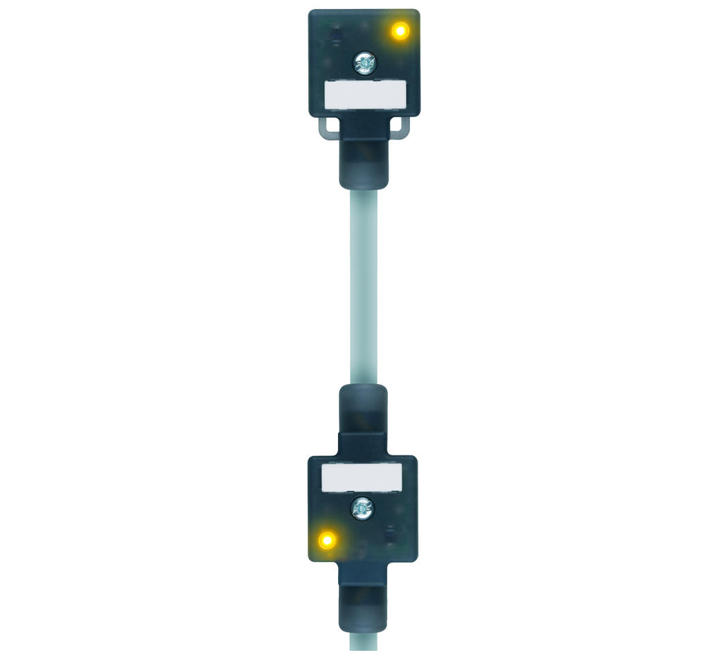 Double-valve connector, housing style A, 2+PE bridged, suppressor diode, sensor-/actuator cable