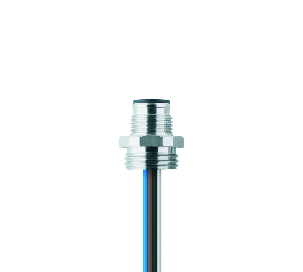 Flansch, M12, Stecker, gerade, 8-polig, Vorderwandmontage, Litzenanschluss, Edelstahl