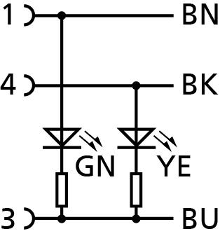 M12, Buchse, gewinkelt, 3-polig, M12, Stecker, gerade, 3-polig, mit LED, Sensor-/Aktorleitung
