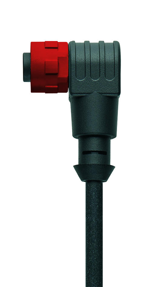 M12, 母头, 弯型, 4针脚, M12, 公头, 直型, 4针脚, 塑料, 红, 传感器/执行器电缆