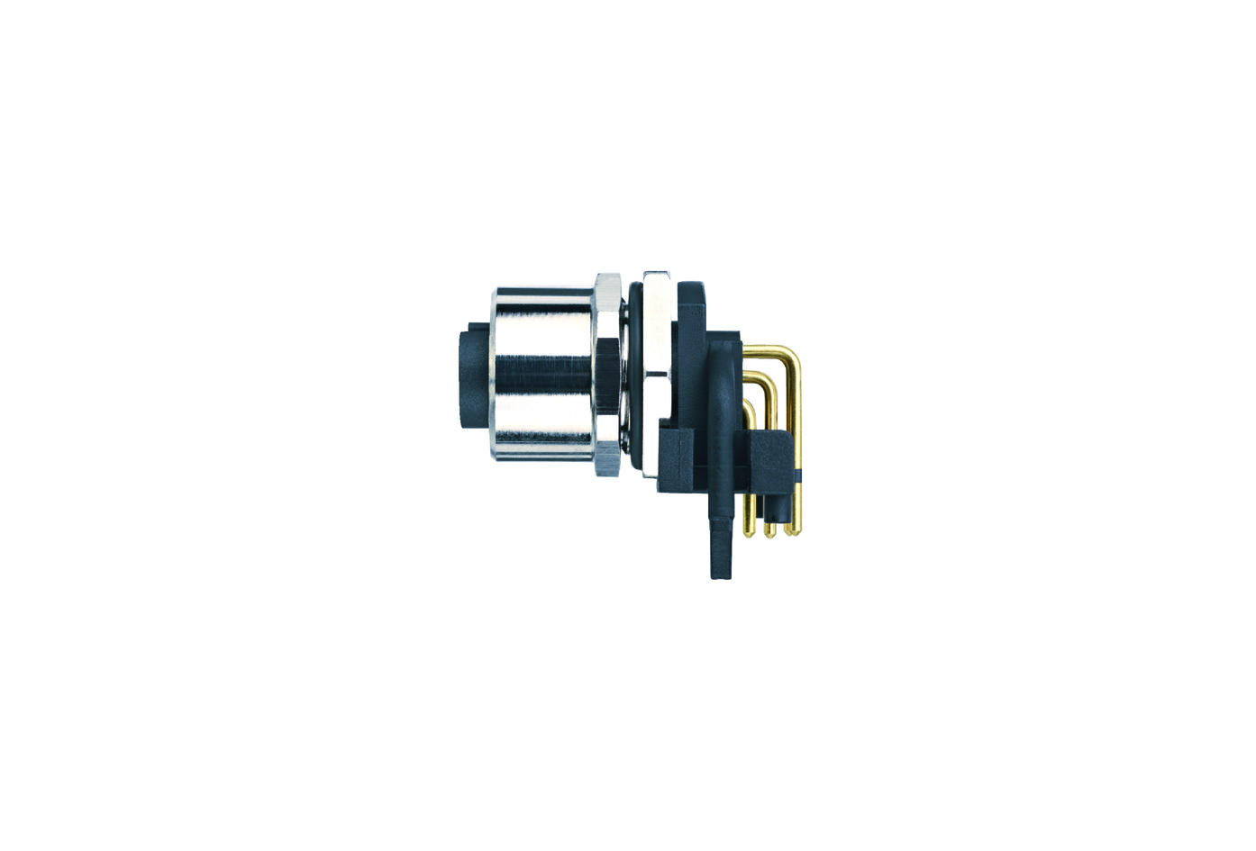 Receptacle, M12, female, angled, 4 poles, back wall-mounting, print contact, shielded