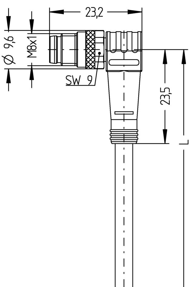 M8, female, straight, 5 poles, M8, male, angled, 5 poles, sensor-/actuator cable
