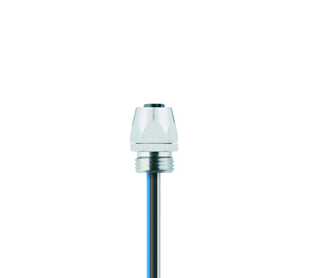 Receptacle, M12, female, straight, 4 poles, front wall-mounting, wire contact, stainless steel, Food & Beverage