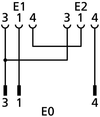 Y-splitter, M8, male, straight, 3 poles, M8, female, straight, 3 poles, M8, female, straight, 3 poles